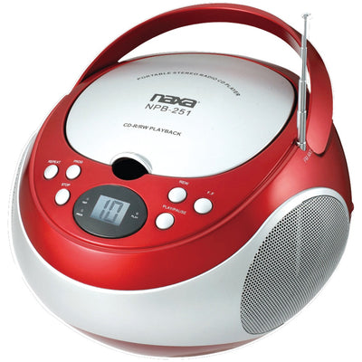 Naxa(R) NPB251RD Portable CD Player with AM/FM Radio (Red)
