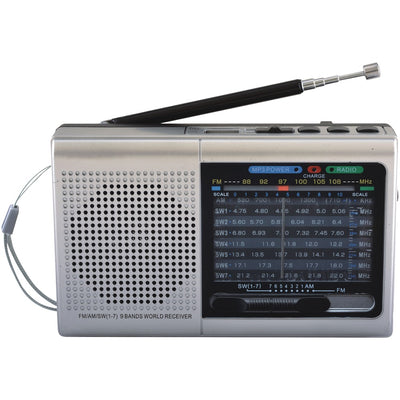 Supersonic(R) SC-1080BT- SLV 9-Band Rechargeable Bluetooth(R) Radio with USB/SD(TM) Card Input (Silver)