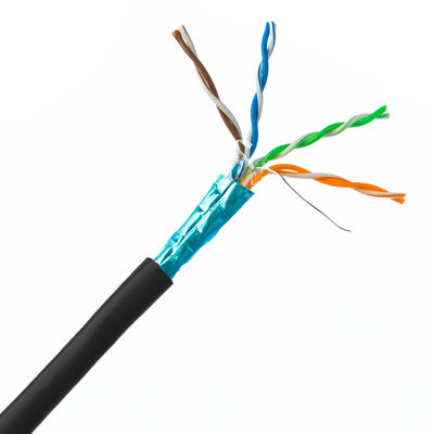 Bulk Shielded Cat5e Black Ethernet Cable, Solid, Pullbox, 1000 foot