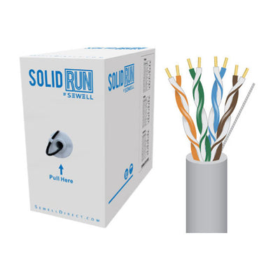 Sewell SolidRun Cat6 Cable UTP CM Light Gray PVC jacket 1000 ft