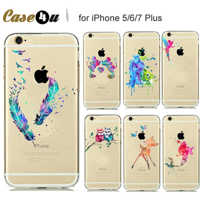 New Watercolor Art Snow White Cinderella Mermaid Silicone Case for coque iphone 7 8 6s plus 6plus 5s SE Phone Cases Mickey Mouse