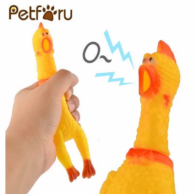 Petforu Funny dog gadgets novelty Yellow Rubber Chicken Pet Dog Toy Novelty Squawking Screaming Shrilling chicken for Cat Pet
