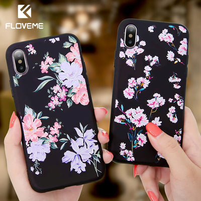 FLOVEME Case For iPhone 5S 5 SE 6 6s 3D Relief Flower Soft Silicone Phone Cases For iPhone X 7 8 6 Plus Floral Cover Accessories