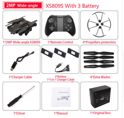 VISUO XS809S Foldable Selfie Drone with Wide Angle 2MP HD Camera WiFi FPV XS809HW Upgraded RC Quadcopter Helicopter Mini Dron