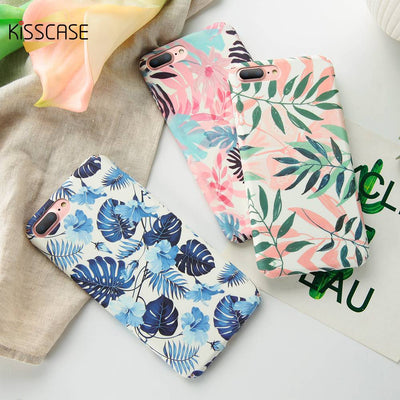 KISSCASE Artistic Leaf Case For iPhone 7 8 Plus Flower Pattern Hard PC Case For iPhone X XS Max XR 6s 6 7 Plus Phone Accessories