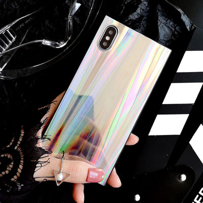 LOVECOM Laser Rainbow Shining Square Phone case For iPhone XS XR XS Max X 6 6S 7 8 Plus Soft IMD Back Cover Bags Coque Cases