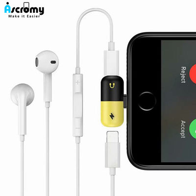 Ascromy Dual Ports Adapter Splitter For iPhone X 10 8 7 Plus 8 Pin Headphone Jack Aux Charging Cable Adaptor Phone Accessories