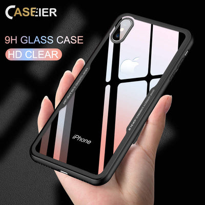 CASEIER Tempered Glass Phone Case For iPhone 7 8 Cases 0.7MM Glass Cover For iPhone X XS Max XR 6 6s Plus Case Funda Accessories