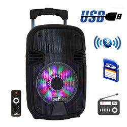 beFree Sound 8 Inch Bluetooth Portable Party Speaker with USB, SD and Reactive Lights
