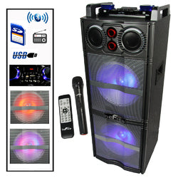 beFree Sound Double 10 Inch Subwoofer Bluetooth Portable Party Speaker with Reactive Lights,  USB/ SD Input, FM Radio, Remote Control and Microphone