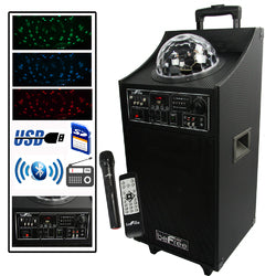 beFree Sound Projection Party Light  Dome 10 Inch Subwoofer Bluetooth Portable Party Speaker with USB/ SD Input, FM Radio, Remote Control and  Microphone
