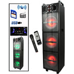 beFree Sound Party Lights Triple 10 Inch Subwoofers Bluetooth Portable Speaker with USB/ SD Input, FM Radio, Remote Control and  Microphone